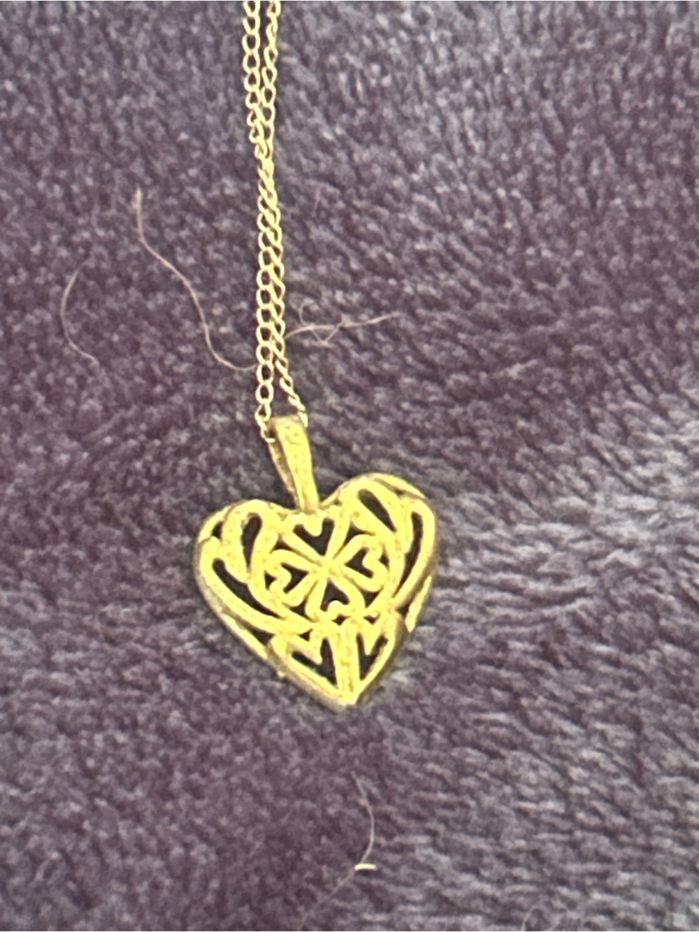 Vintage Gold Tone Filigree Heart Pendant with Four Leaf Clover Design Necklace